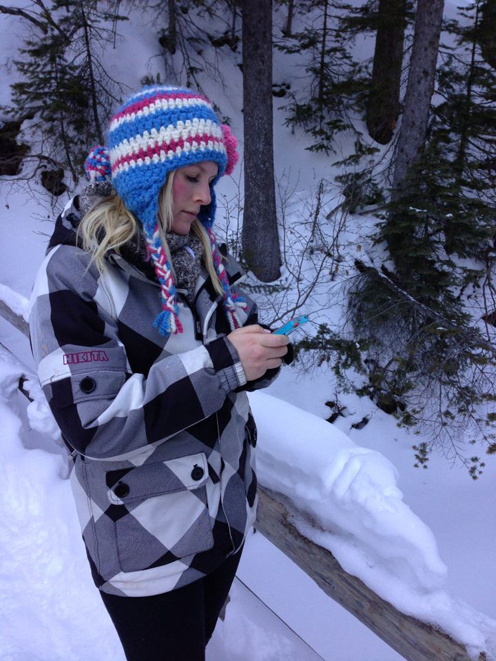 A bride's job is never done. Texting on the hike